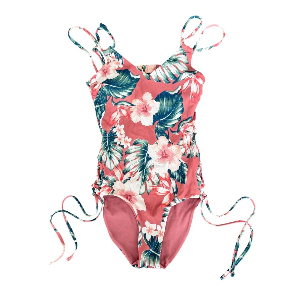 Tori Praver Seafoam Tropical Floral Lace Up One Piece Swimsuit Pink XS Swim